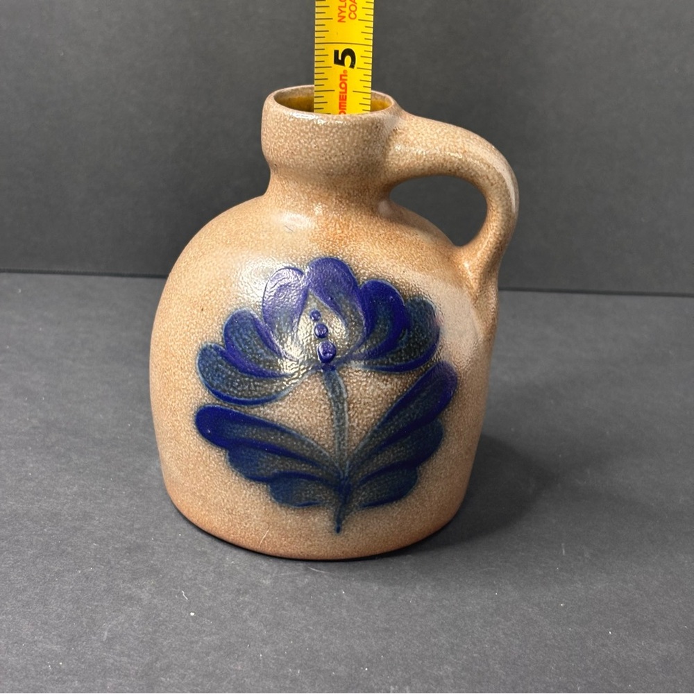 VTG BBP Beaumont Brothers Salt Glazed Stoneware Pottery Jug Blue Flower 4.5” - Picture 7 of 8